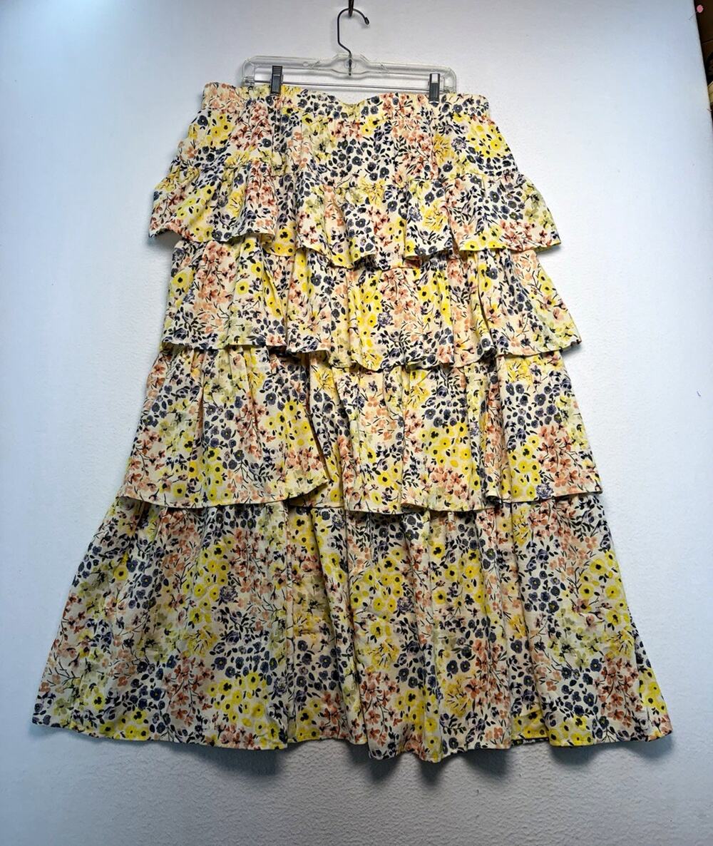 EST. 1946 Women Plus 18/20W Floral Tiered Ruffle Midi Skirt cottage core ruffle